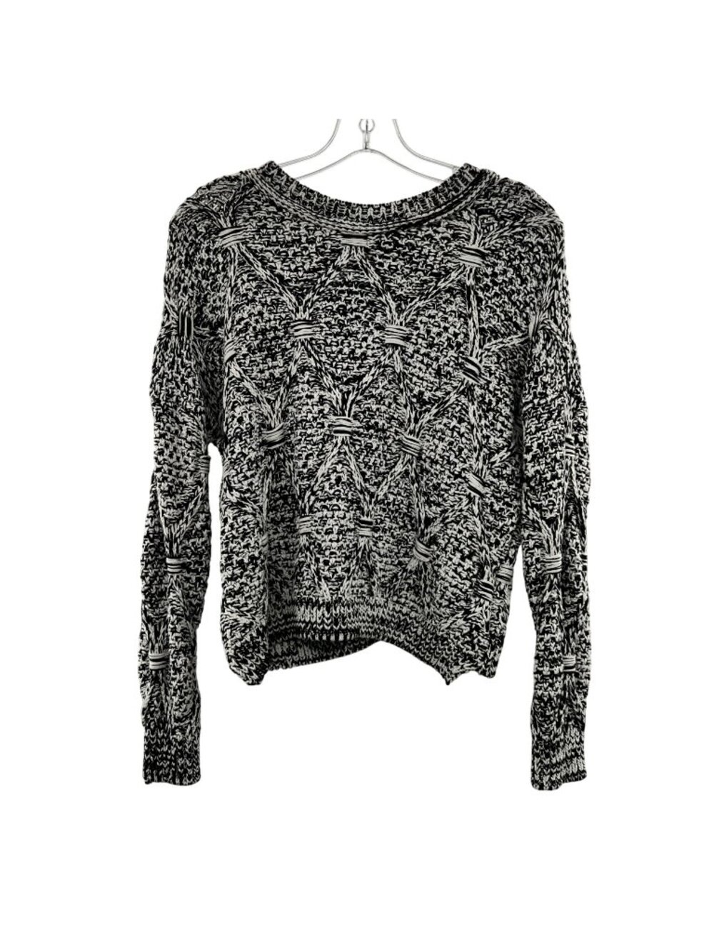 Elan Women's Open Knit Pullover Sweater Long Sleeve Black/White Size Small